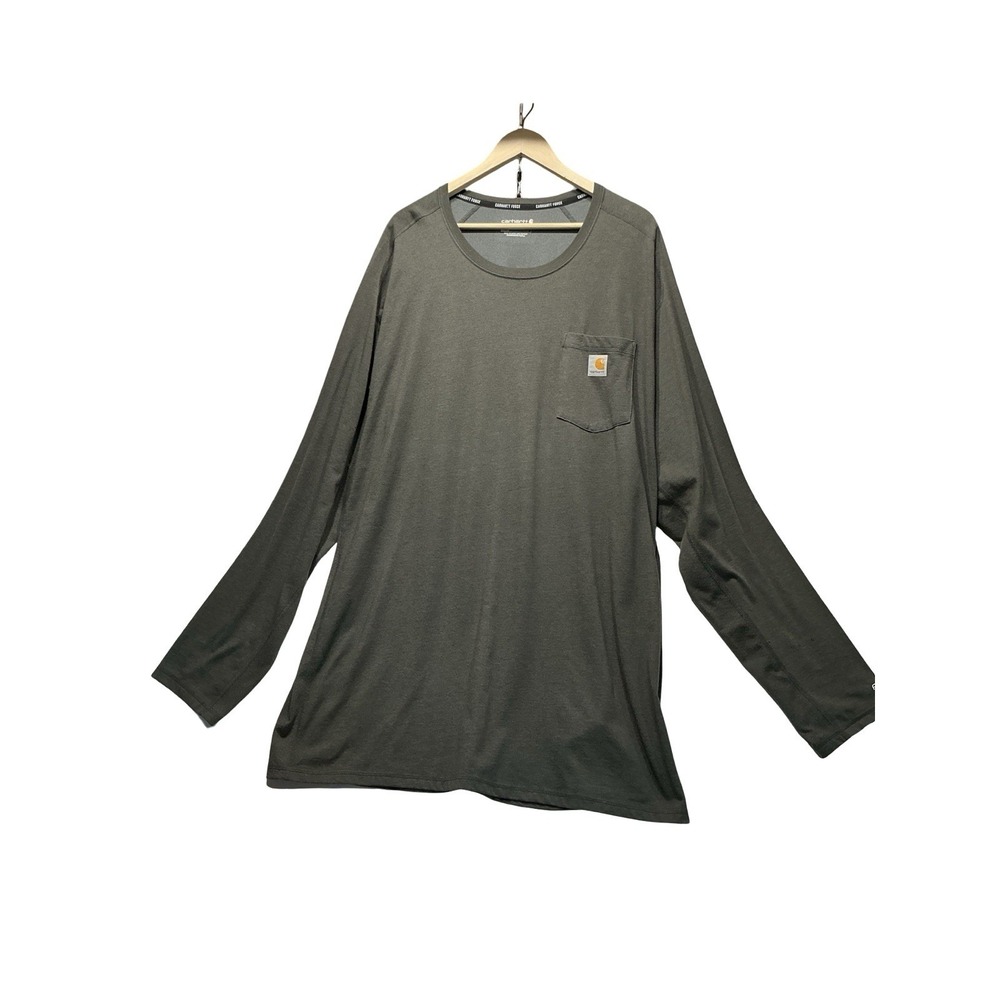 Mens Carhartt Force Long‎ Sleeve T-Shirt 3XL Tall 3XLT Pocket Relaxed Fit Gray